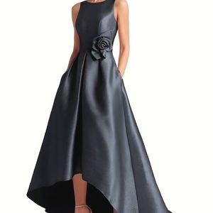 Deep Navy Blue Sleeveless A-line High Low Prom Dress